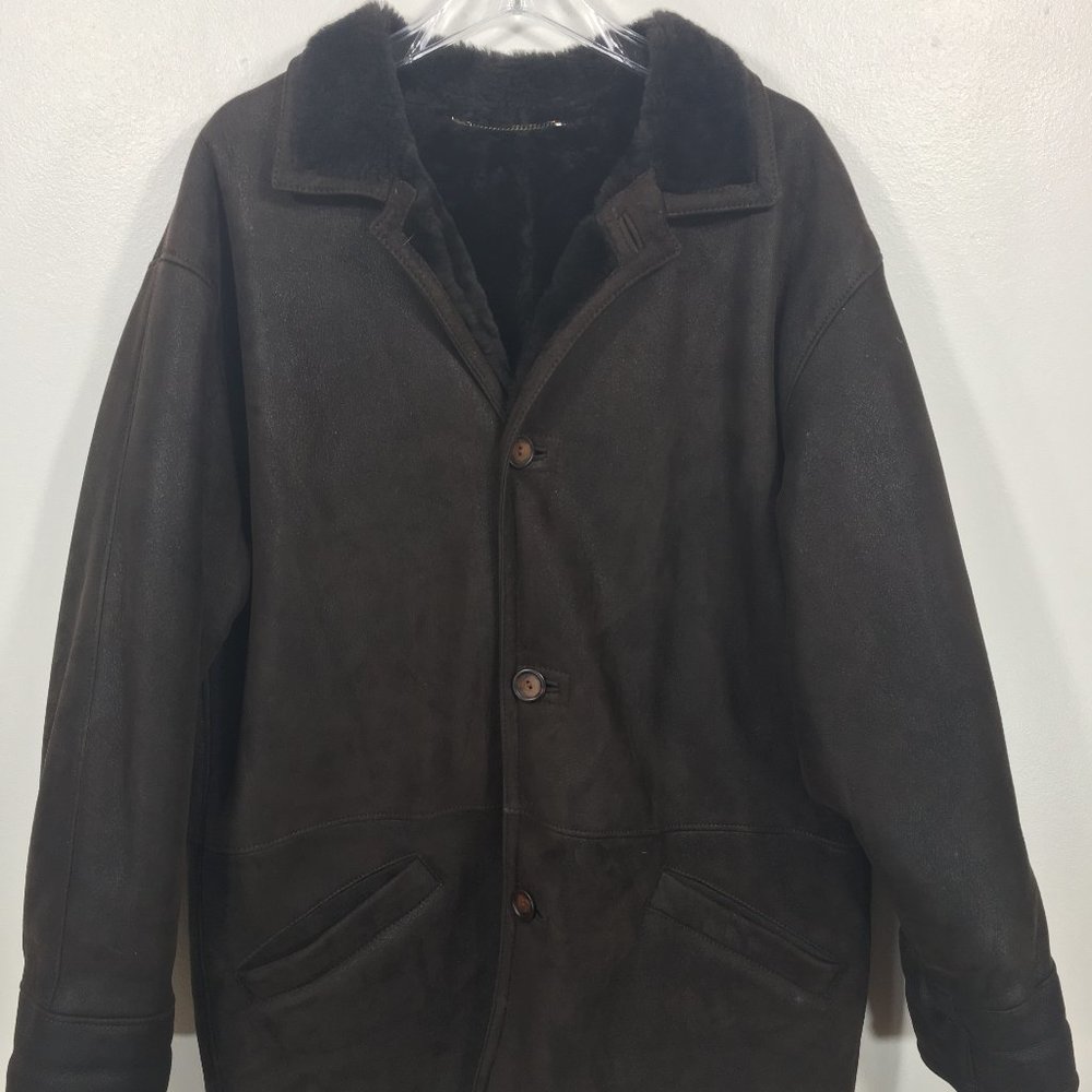 Classic SHEARLING jacket Men's Extra Large XL dark brown fur Joseph & Lyman 439